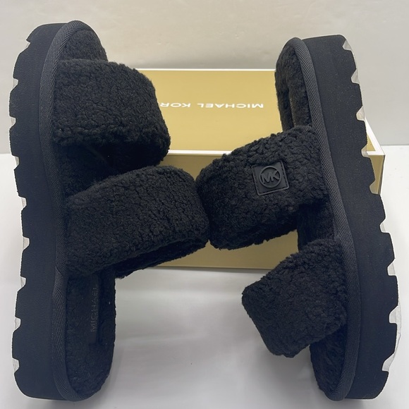 Michael Kors Black Faux Shearling Slides - Picture 11 of 16
